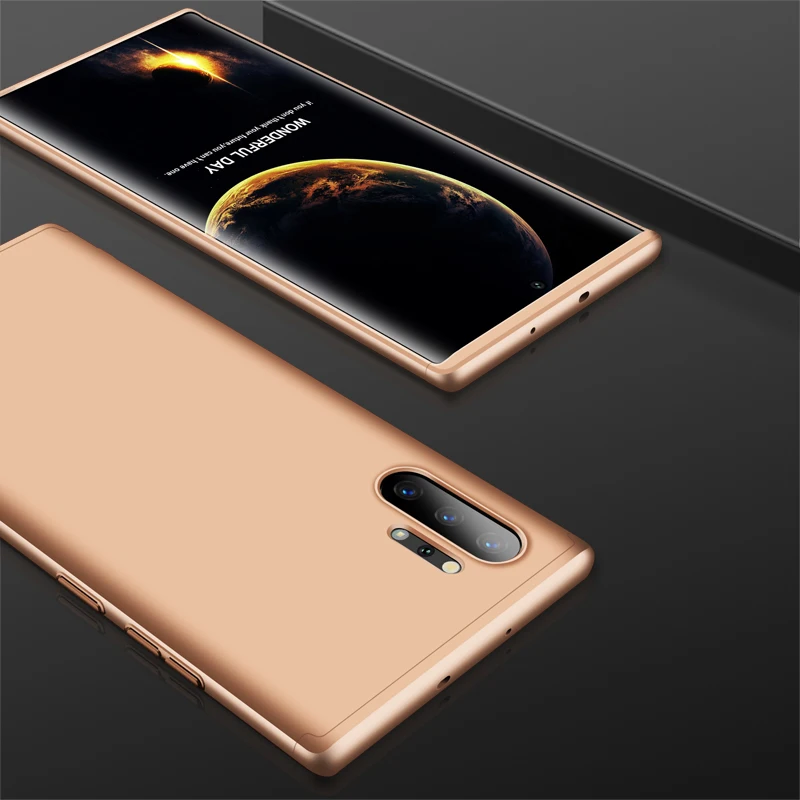 360 градусов чехол для samsung Galaxy Note 10 Plus 5G чехол 3 в 1 Жесткий Защитный матовый чехол для samsung Galaxy Note 10+ 5G чехол - Цвет: Золотой