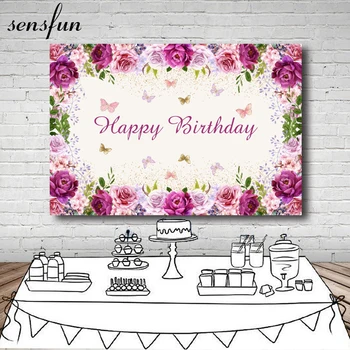 

Sensfun Pink Purple Flowers Photography Backdrop Butterfly Girls Birthday Party Wedding Backgrounds Photo Studio Custom