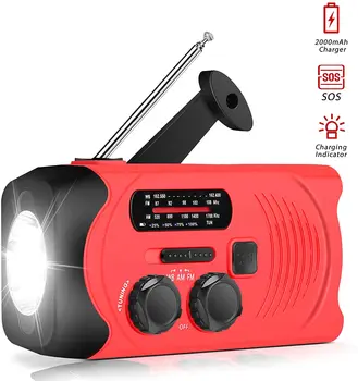 

Solar Powered Wind up Radio AM/FM/WB Emergency Weather Radio SOS 2000mAh Power Bank for Cell Phone and LED Flashlight