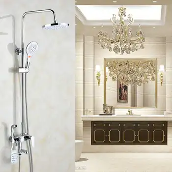 

YM Chrome Shower Cabin Faucet Set Bathroom Rainfall Shower Mixers towel Swivel Spout Bath Shower Crane Hot Cold Mixer Tap