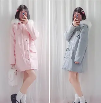 

Autumn winter japanese sweet lolita coat love warm thicken fur collar loose victorian overcoat kawaii girl coat loli student