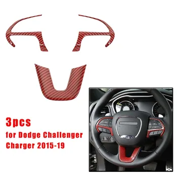 

3pcs Carbon Fiber Red Style Steering Wheel Cover Trim For Dodge Challenger/Charger 2015-2019 Made Of High Quality Material
