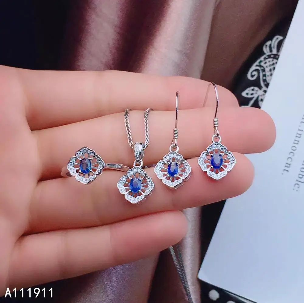 

KJJEAXCMY fine jewelry 925 sterling silver inlaid Natural sapphire pendant Ring Earring classic female Suit Support test trendy