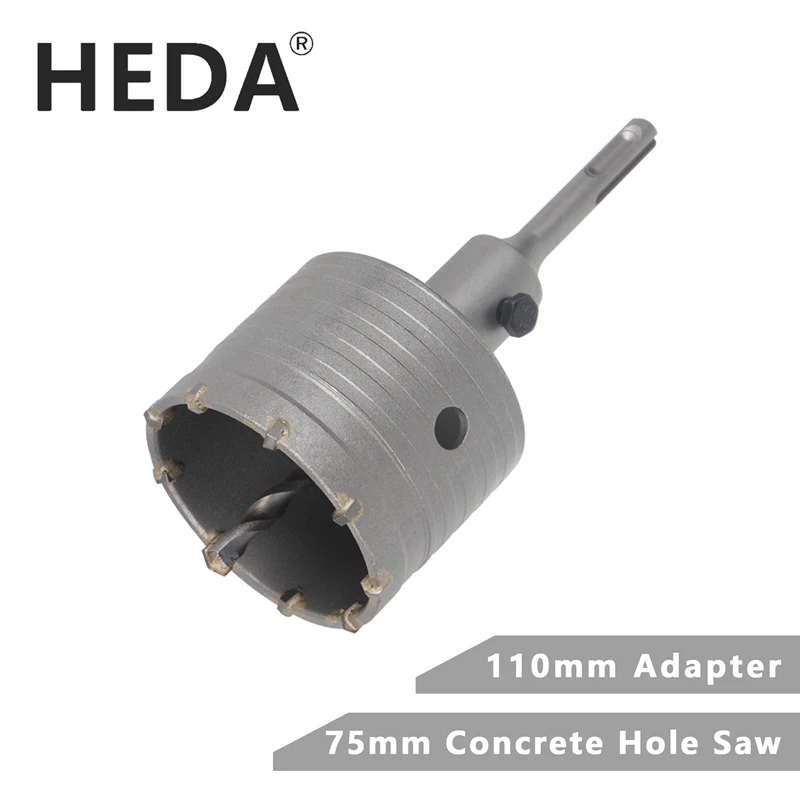 HEDA 75mm Concrete Tungsten Carbide Alloy Core Hole Saw SDS PLUS Electric Hollow Drill Bit Air Conditioning Pipe Cement Stone heda 85mm concrete tungsten carbide alloy core hole saw sds plus electric hollow drill bit air conditioning pipe cement stone