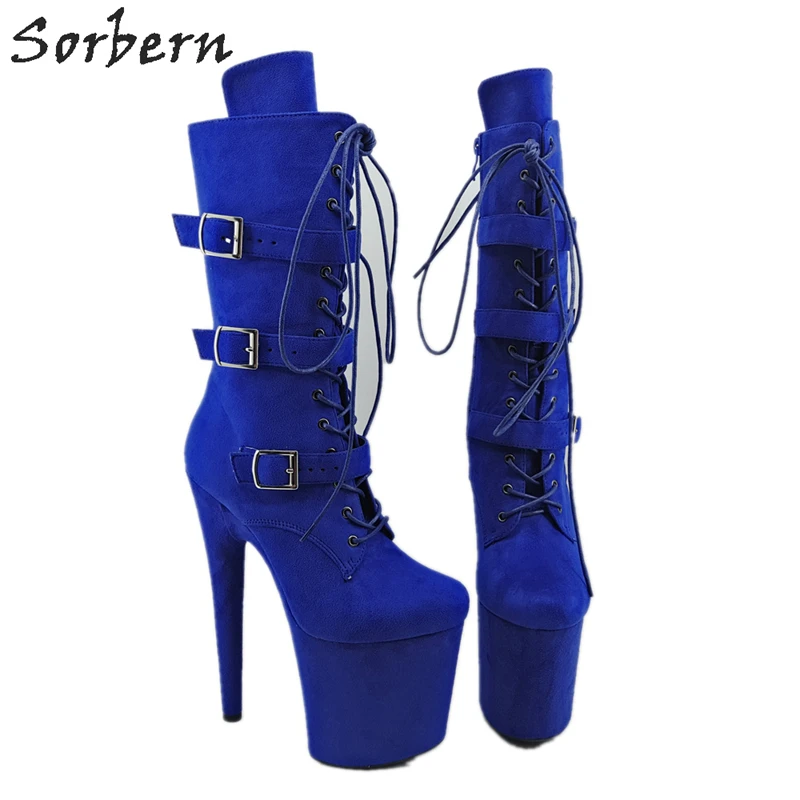 

Sorbern Royal Blue Mid Calf Boots Women 8Inch Heels Platform Boots Pd Exotic Pole Dance Booties Custom Shoes Pole Practice