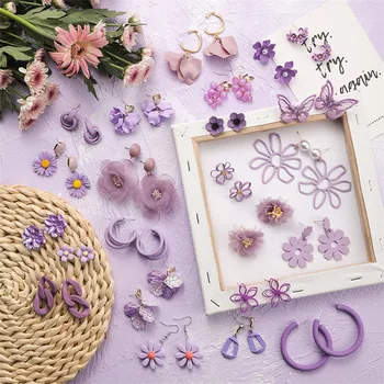 

Fashion Purple Shell Heart Butterfly Flower Petal Stud Earrings Trendy Fresh Earring Elegant Earrings For Women Wedding Jewelry