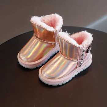 

New children's winter boots fur warm children's boots waterproof boys and girls snow boots baby shoes children size 26-36