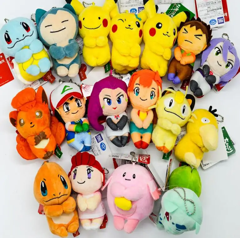 10 шт./лот 12 см аниме мультфильм Пикачу Snorlax чармандер Eevee кулон брелок плюшевая игрушка подарок детям лучший Рождественский подарок игрушки - Цвет: Mixed