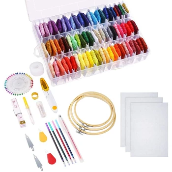 

Embroidery Floss Kit,72 Threads,3 Pcs Aida Cloth,Embroidery Hoops and Cross Stitch Tools for Adults and Kids Beginners
