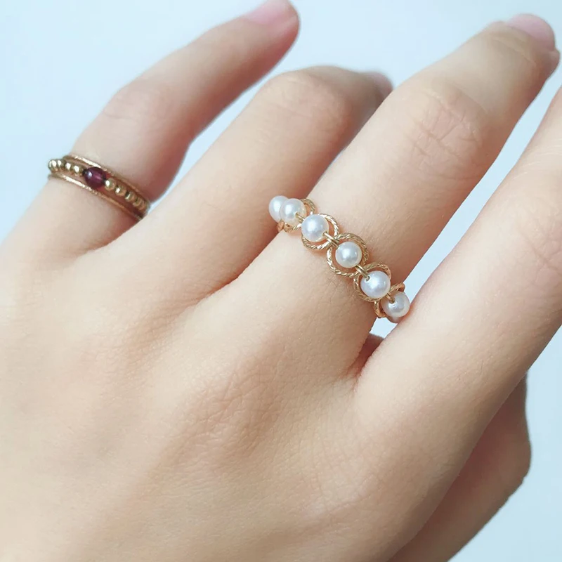 Natural Freshwater Pearl Rings  Gold Filled Jewelry 3MM Pearl Knuckle Mujer Boho Bague Femme Minimalism Anelli Women Ring