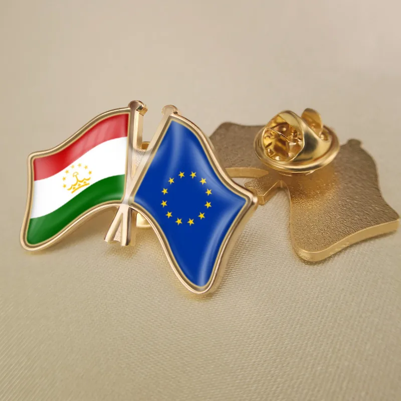 

European Union and Tajikistan Crossed Double Friendship Flags Lapel Pins