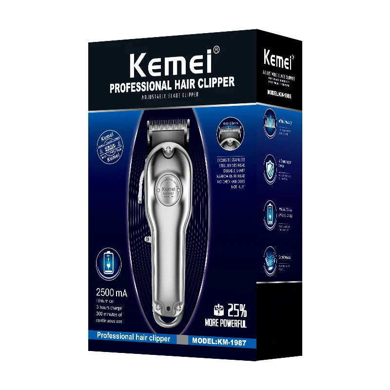 Kemei KM-1987 электрическая машинка для стрижки волос перезаряжаемый Регулируемый резчик углеродистой стали машинка для стрижки волос с европейской вилкой
