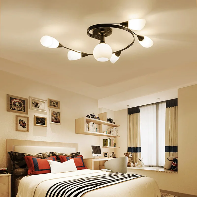 

American Country Led Ceiling Lights Simple Iron Art Living Room Dining Bedroom Ceiling Lamp Study Kitchen Home Lighting Ceiling