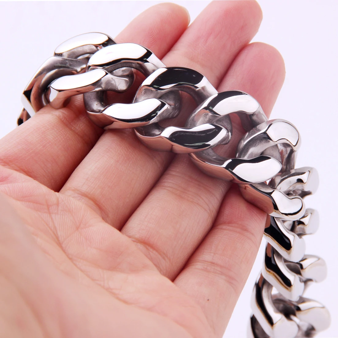 Сильные тяжелые Ювелирные изделия 316L нержавеющая сталь серебро полированная кубинская бордюрная цепь мужской браслет на запьястье высокое качество мужской браслет