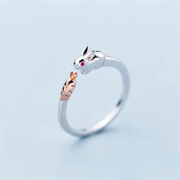 

New Simple Cute Rabbit Bunny Creative 925 Sterling Silver Jewelry Sweet Animal Creative Exquisite Crystal Opening Rings SR536