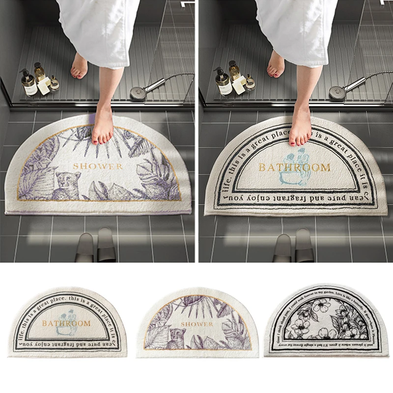 Bath Rug Bathroom Non-slip Doormat Semi-Circular Absorbent Floor Mat Plush Bedroom Kitchen Entrance Carpet Bathtub Side Foot Pad | Дом и сад