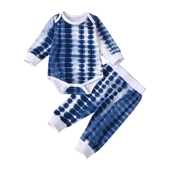 

2 Pieces Baby Set Tie-Dye Print Outfits Round Neck Long Sleeve Baby Romper+ Trousers Unisex Newborn Baby Clothing Infant Costume