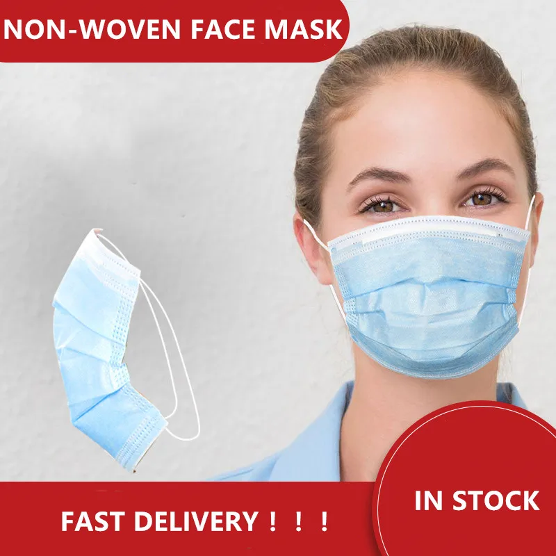 

Non Woven Disposable Face Mask 60 pcs 3 Layer Hanging ear Dust Filter Safety Elastic Facial Dust-Proof Safety Masks hot