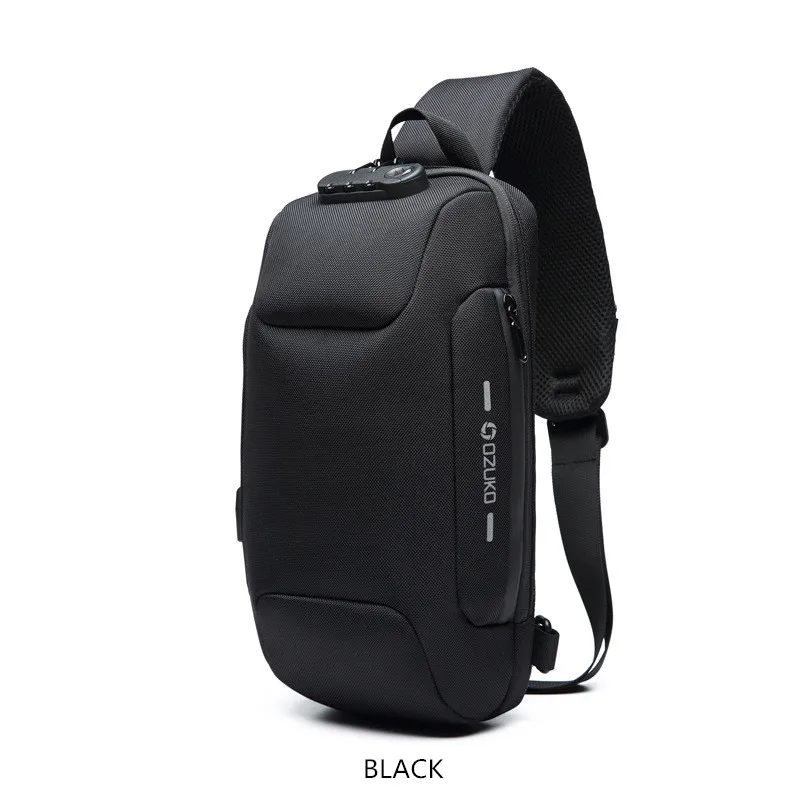 Neouo Black Anti-Theft Lock Nylon Business Sling Bags Front View