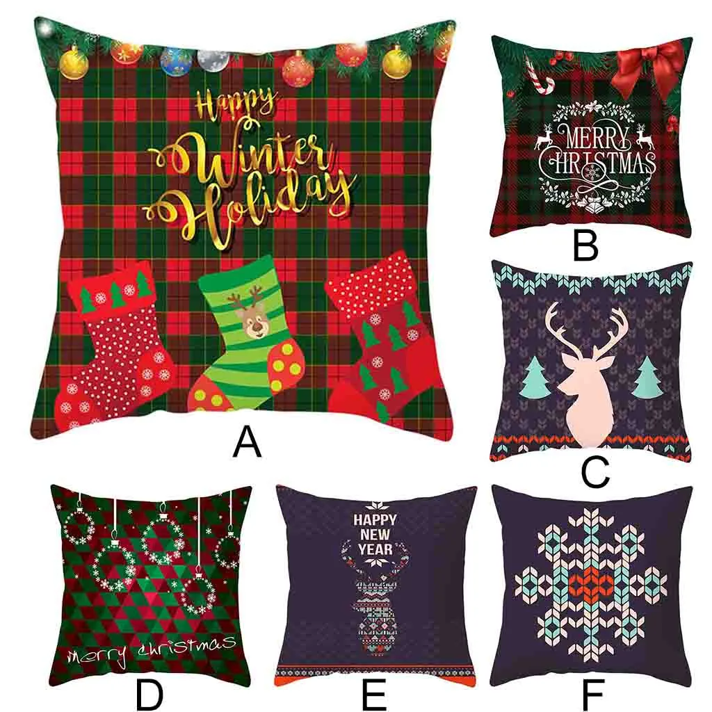 

45x45cm Halloween Christmas Cushion Cover Throw Pillows Case Cotton Linen Tree New Year Decorative Pillows For Sofa funda cojin