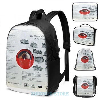 

Funny Graphic print The Musical Centres Of The World USB Charge Backpack men School bags Women bag Travel laptop bag