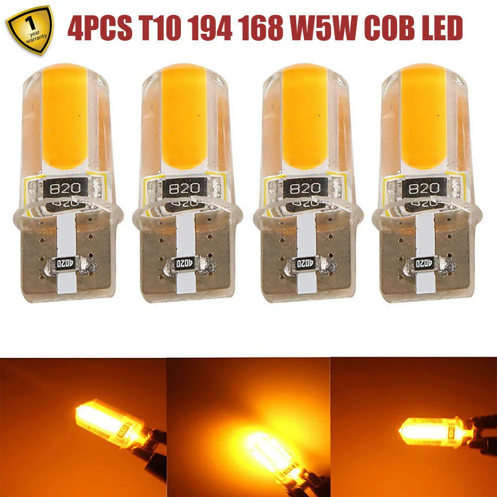 4 шт. T10 194 168 W5W COB светодиодный светильник Canbus кремнезема ширина лампы Янтарная лампа* поставляется со встроенными резисторами нагрузки Canbus