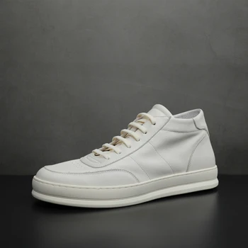 

High Top Men's Sneakers Cow Leather Casual White Shoes for Men and Women Non-slip Breathable High Quality Male Sports Shoes 2019