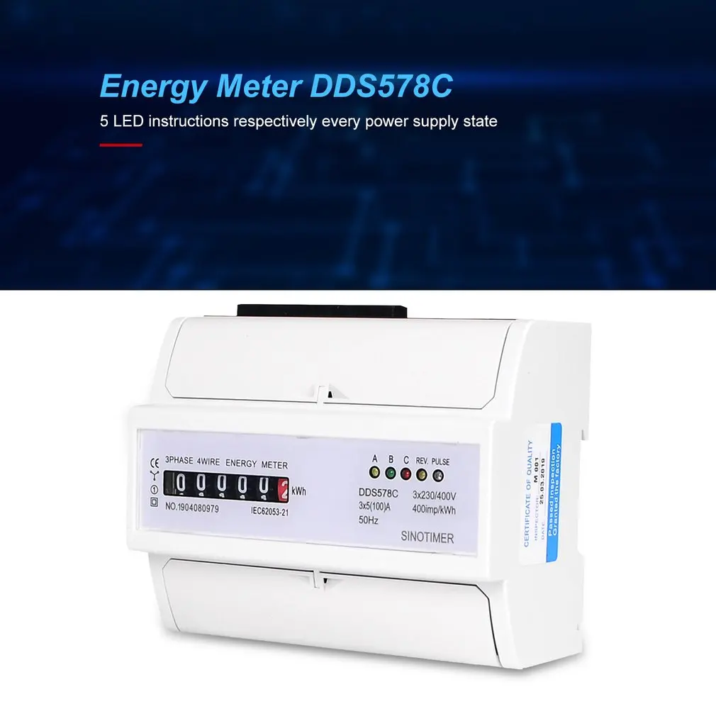 SINOTIMER DDS578C трехфазный 7P аналоговый электронный счетчик энергии механический кВтч-метр AC 380 В 5-100A din-рейка монтаж