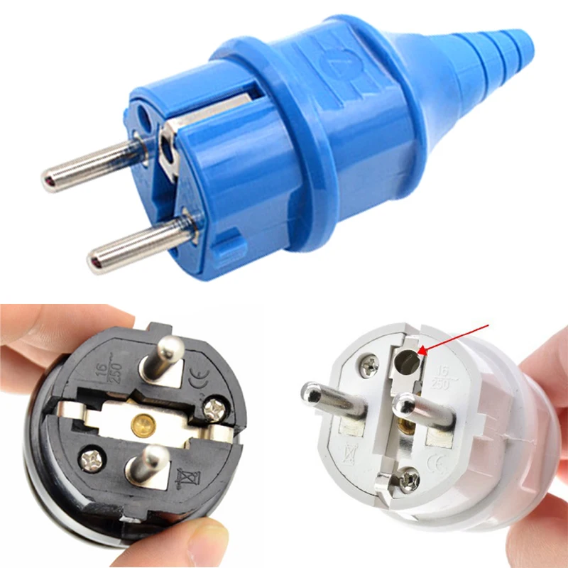 French Germany EU Waterproof Schuko Power Plug European 16A 2pin Cable Wiring Connector Converter Plug Type E F