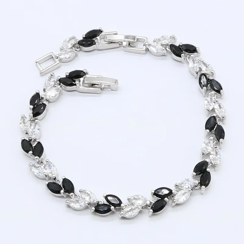 Black White Zircon 925 Silver Wedding Jewelry Sets for Women with Bracelet Earrings Necklace Pendant Ring Gift Box