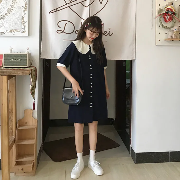 

Photo Shoot WOMEN'S Dress Spring Summer Sweet Double Layer Peter Pan Collar Chiffon Dress Single Breasted Mid-length Skirt