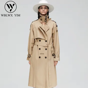 

Spring Autumn Trench coat for Womens Classic Double Breasted Belt Long Trench Lady Elegant Casual Business coats High quality