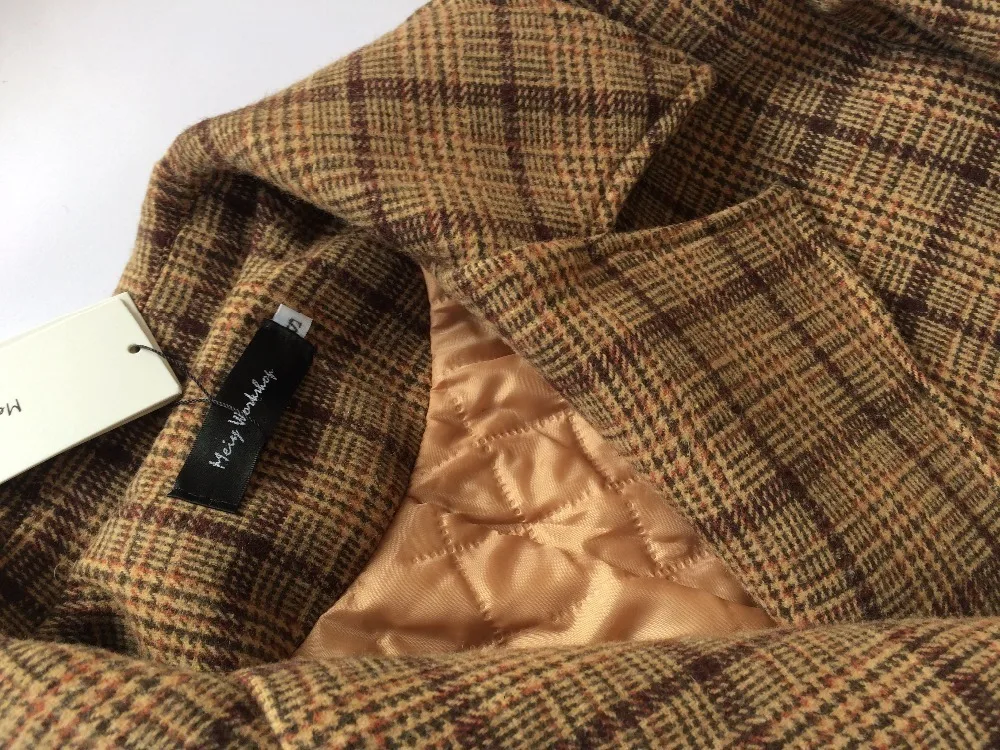 Vintage Plaids Clothes Loose Woollen Coat Women's New Checked Coat Baggy Silhouette Overcoat Tweeds Winter female Outerwear