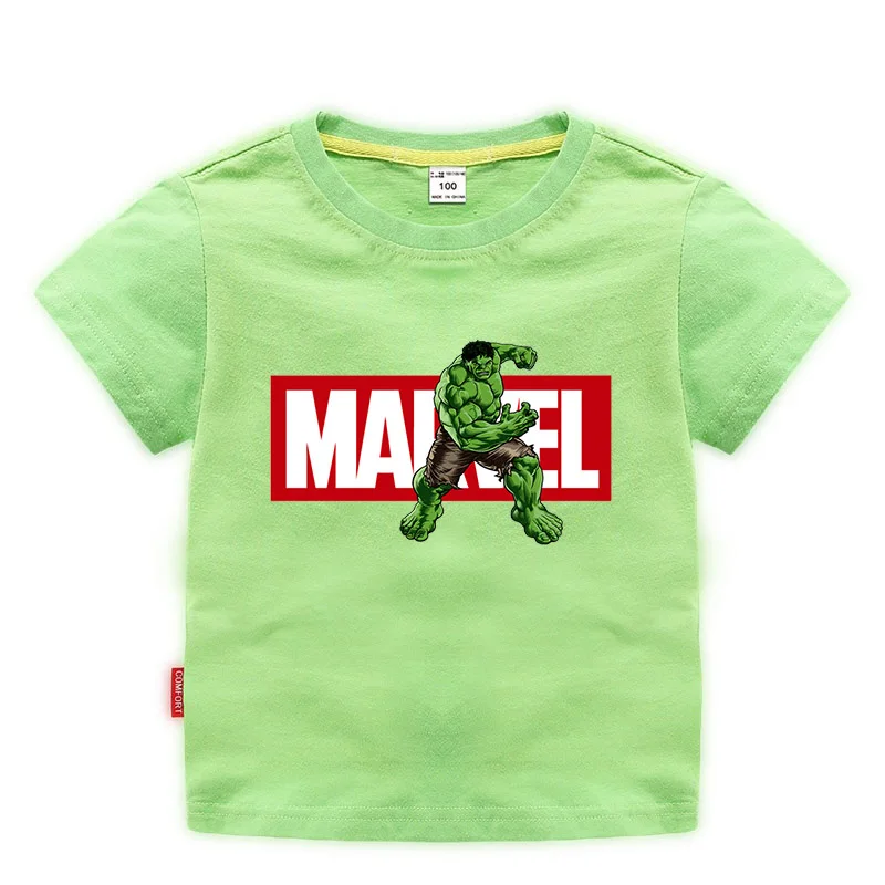 Новая детская футболка с принтом Халка, одежда для мальчиков и девочек, летние однотонные футболки с короткими рукавами, костюм, детская футболка, одежда