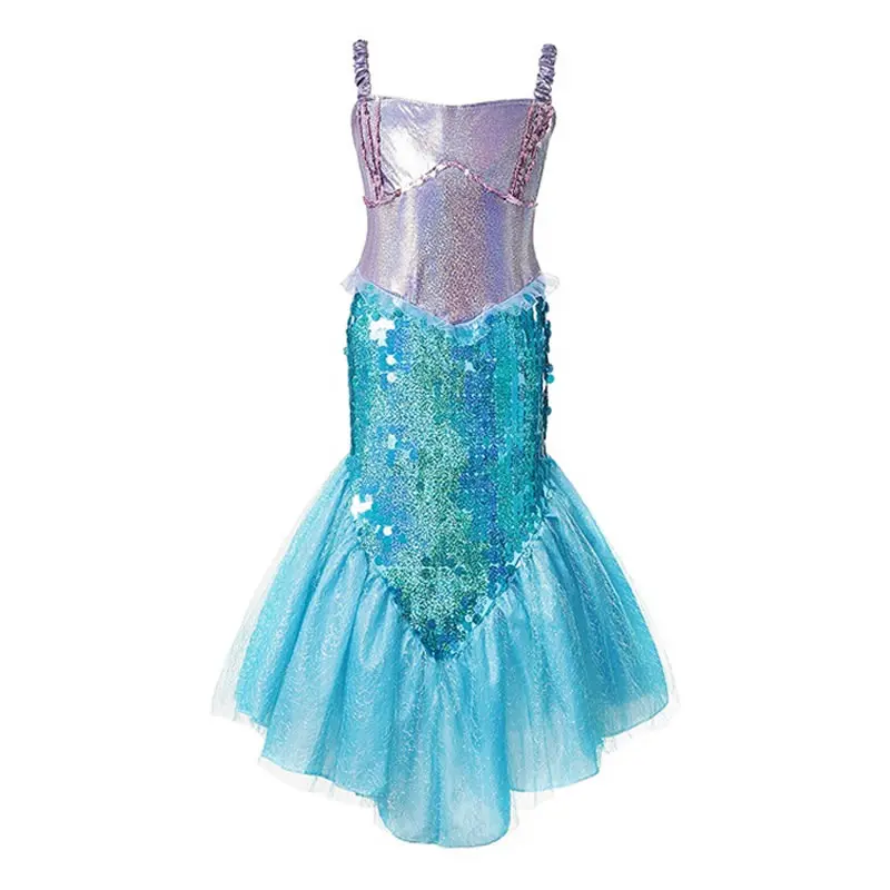 Платье Русалочки для девочек; детская одежда Ариэль; нарядный костюм морской принцессы; карнавальный костюм на Хэллоуин для дочери - Цвет: Mermaid Dress F