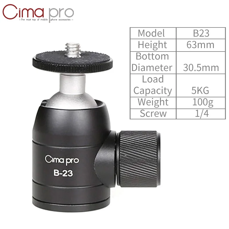 Cimapro B-23 Mini Tripod Ball Head Aluminum Alloy 360 Degree for DSLR GoPro