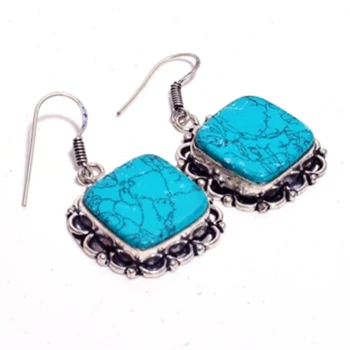 

Copper Turquoise Silver Overlay on Copper Earrings , Hand made Women Jewelry Gift