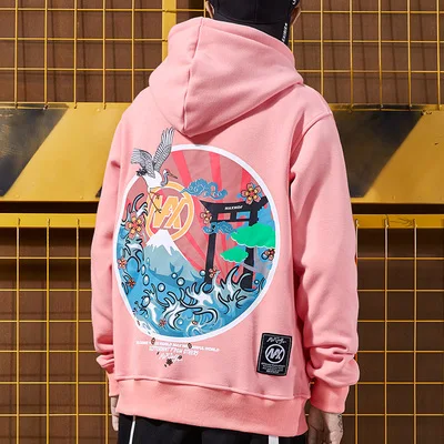 Осенний костюм Harajuku Модная брендовая санитарная одежда мужская с капюшоном Пара хип-хоп мода розовая вышитая Толстовка с капюшоном - Цвет: pink thin