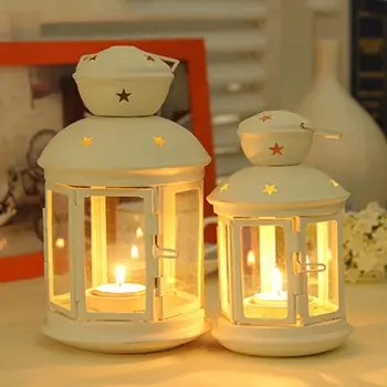 

Home Metal Candle Holder Decoration Crafts Creative Garden Floor Windproof Glass Hanging Lantern Birthday Gift Decoration