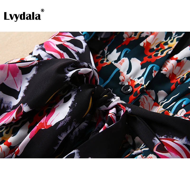 Lvydala, новинка, летнее подиумное платье, женское платье с рукавом-бабочкой и v-образным вырезом, великолепное платье до середины икры с цветочным принтом, праздничное платье