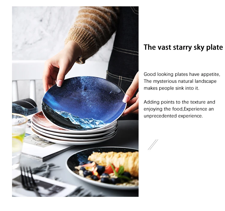8 дюймов Звездная Вселенная пейзаж Набор тарелок высокое качество керамические блюда десерт стейк хлеб обеденные тарелки наборы блюдо кухонный Декор