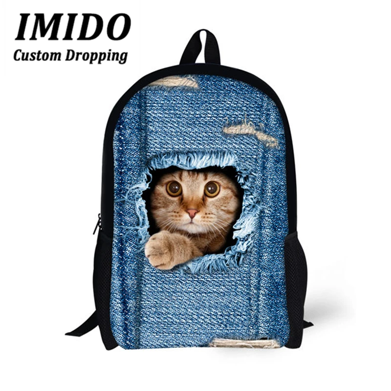 Рюкзак IMIDO для начальной школы, черный, джинсовый, с рисунком кота, рюкзаки для подростков, школьная сумка для девочек, школьная сумка для девочек, школьные сумки для дошкольников