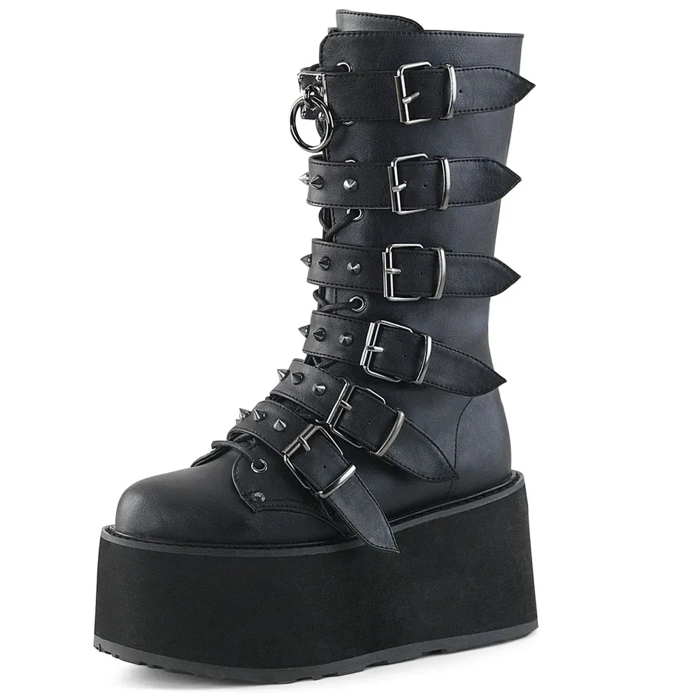 GIGIFOX Brand Big Size 43 Fashion Gothic Rianbow Platform Buckles Zipper Colorful Great Quality Motorcycle Boots Woman Shoes 
