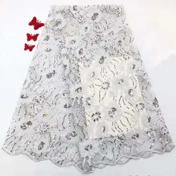 

Madison Sequins Lace Fabric 2020 White sequins Nigerian Laces Fabric High Quality French Tulle Lace Fabric For Women Dress