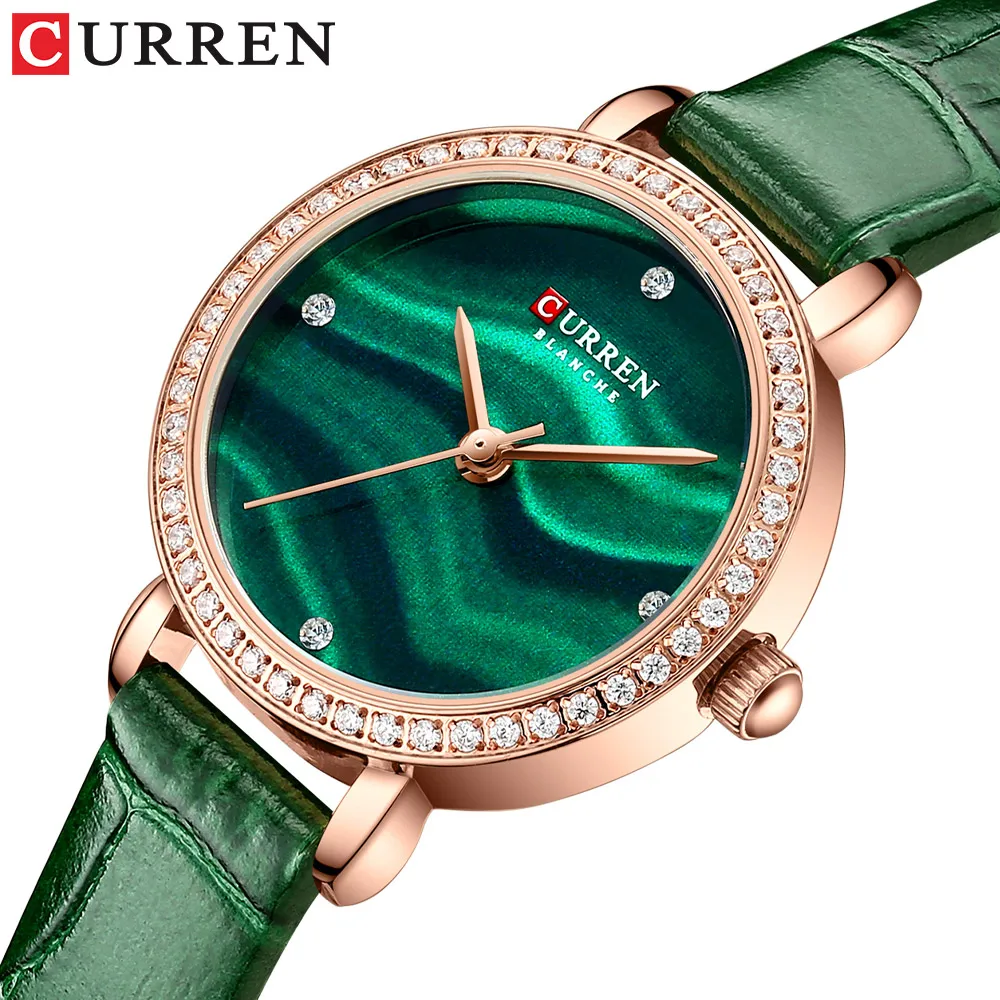 

CURREN Luxury Branded Rhinestone Quartz Wristwatches Womens Charming Wrist with Thin Watch Leahter Clock Female