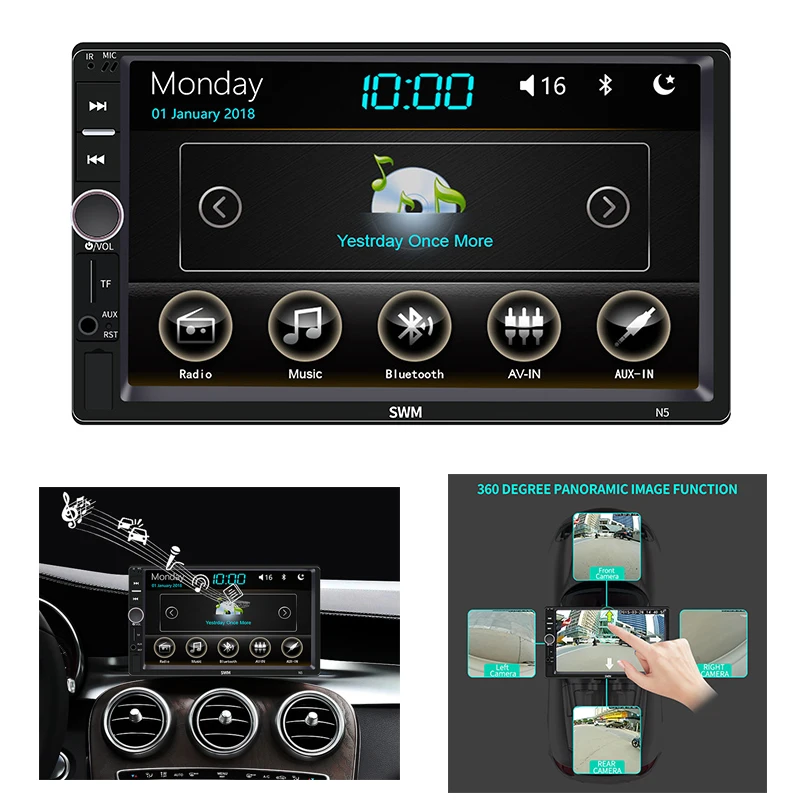Panorâmicas para Carro In-dash com 5 Graus Imagens Estéreo Player Touch Screen Bluetooth Mp5 Jogadores Aux fm sd tf Câmeras 360 15 player touch screen bluetooth mp5 jogadores aux