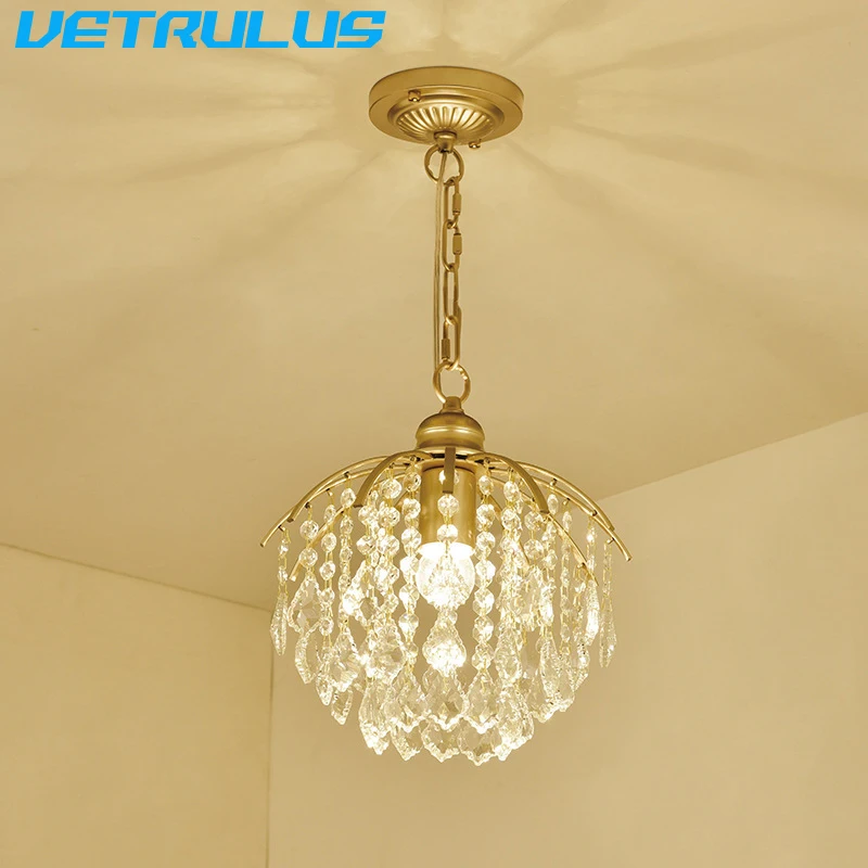 

Retro Crystal Chain Pendant Light Nordic Ceiling Lamp Modern Living Dining Room Decor Chandelier Indoor Fixture Balcony Aisle