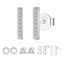 Роскошные 925 пробы, серебряные мини-серьги-гвоздики, геометрические серьги с кубическим цирконием, круглые серьги для женщин, ювелирные изделия для свадебной вечеринки