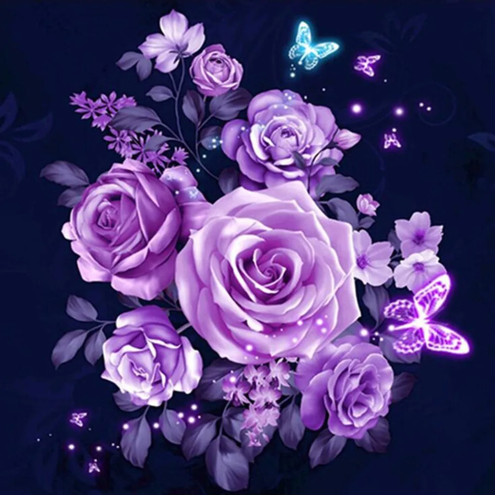

Nayachic 5d Diy Diamond Embroidery Purple Rose Flower Butterflies Picture Diamond Painting Cross Stitch Mosaic Unframed W018