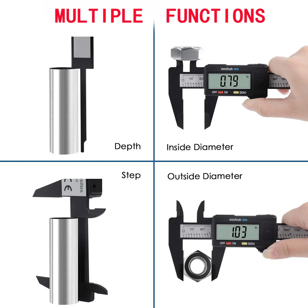 Description Picture 6 of item150mm 100mm Electronic Digital Caliper Carbon Fiber Dial Vernier Caliper Gauge Micrometer Measuring Tool Digital Ruler